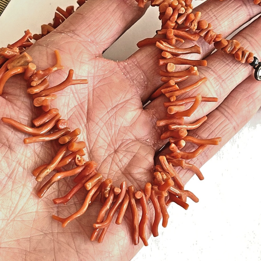 Antique Red Orange Branch‎ Coral Necklace Natural Undyed 20in 28g VTG Victorian